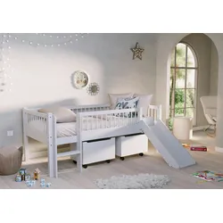 Spielbett FORREST Weiß ca.90x200cm Rutsche, Bettlade