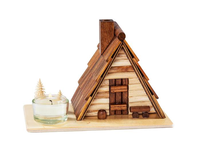 Räuchermännchen SAICO ORIGINAL Räucherhaus, Schutzhütte, für ein Teelicht , braun (natur), H:12cm L:18cm T:11cm, Holzwerkstoff, Räucherdeko, Räuchermännchen, BxHxT: 18x12x11cm