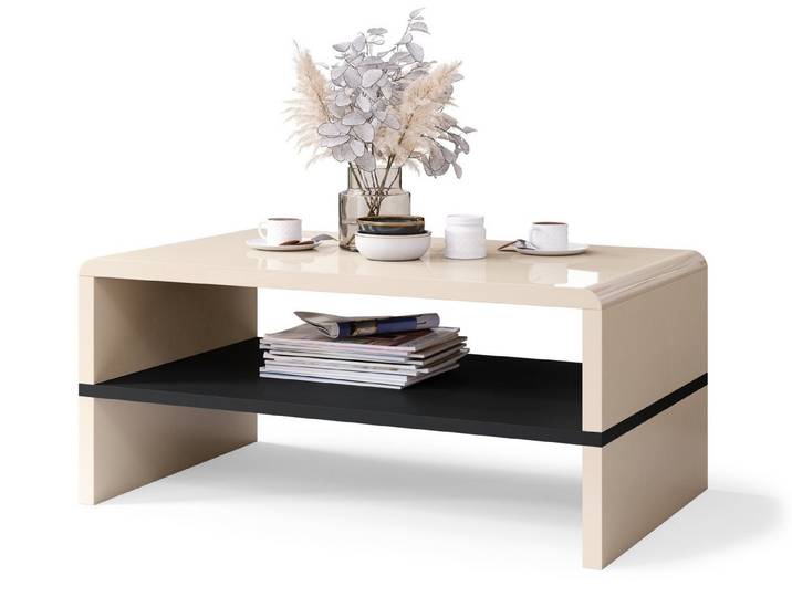 Mazzoni Couchtisch Couchtisch Rock Beige Hochglanz - Schwarz Wohnzimmertisch 100x60x43cm