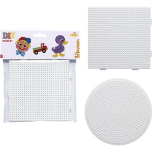 Hama-Perlen Steckplatte 4453, Kreis & Quadrat, für Ø 5 mm Midi Bügelperlen, weiß, 2 Stück