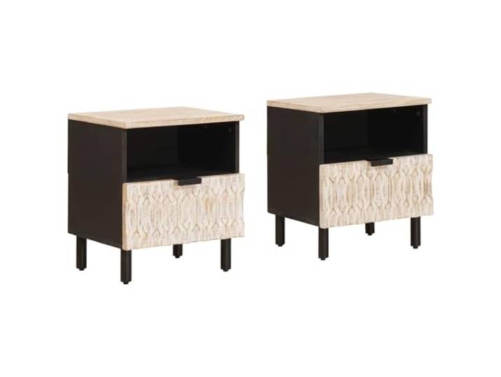 Heofavd Nachttisch 2er Set Massivholz Mango Weiß 40x33x46 cm