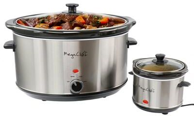 MegaChef 8 Liter Slow Cooker with Mini 0.6 Liter Warmer