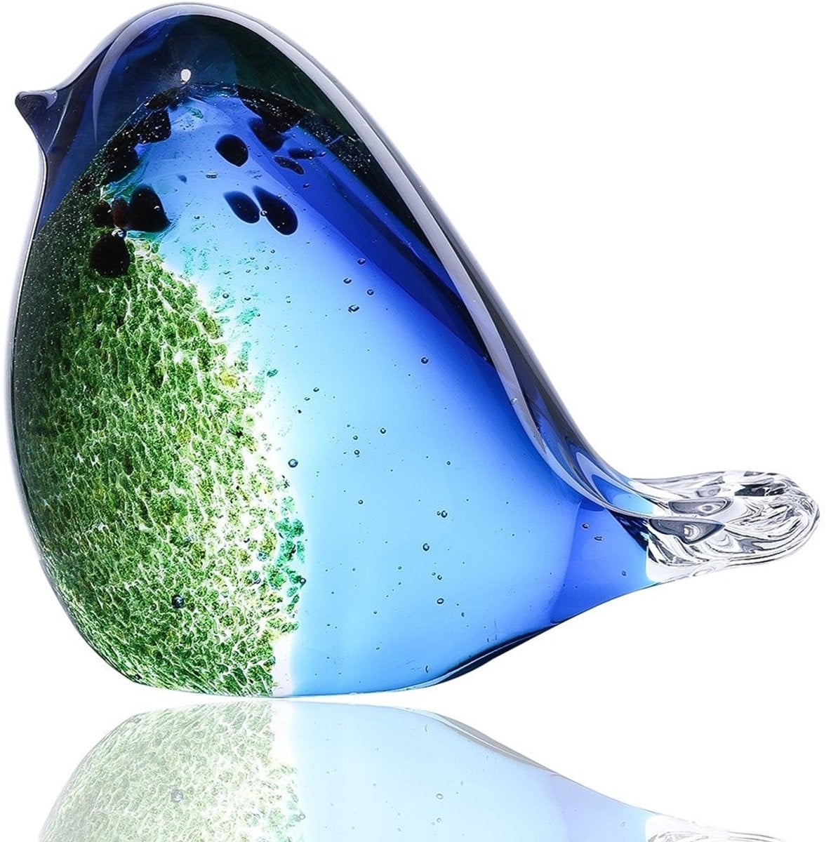 Cosensi Handgeblazen Glazen Vogel - Blauw-groen Decoratie voor op Tafel
