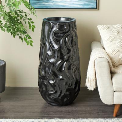 ARCILLA ELEMENTAL Black Resin Large Wavy Textured Floor Vase