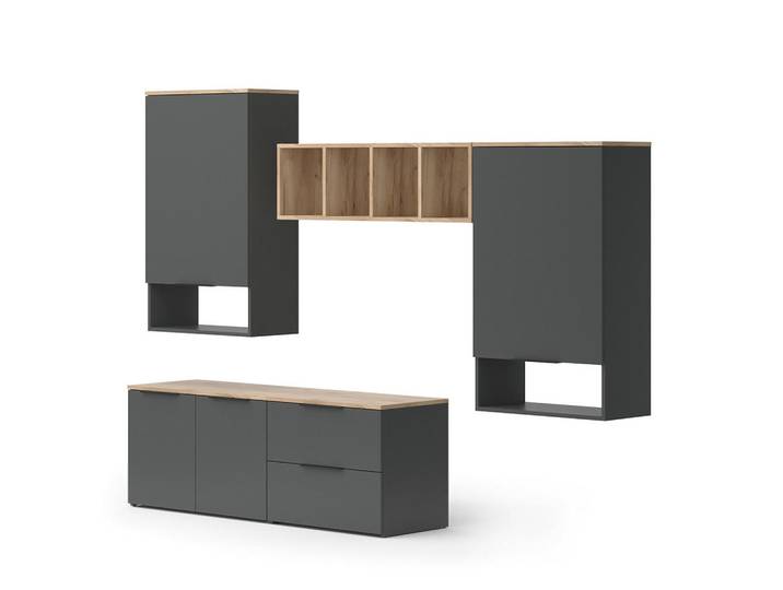 Vicco Wohnwand Wido Anthrazit 5 Teile, Holzwerkstoff, Rechteckig, 80x50x40 cm, Wohnzimmer, Wohnwand
