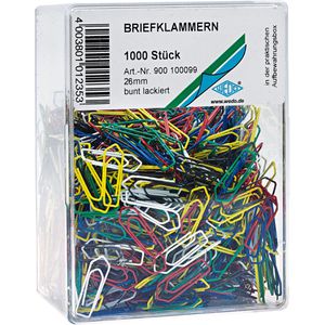 Wedo Büroklammern 900100099, 26mm, farbig sortiert, lackiert, 1000 Stück