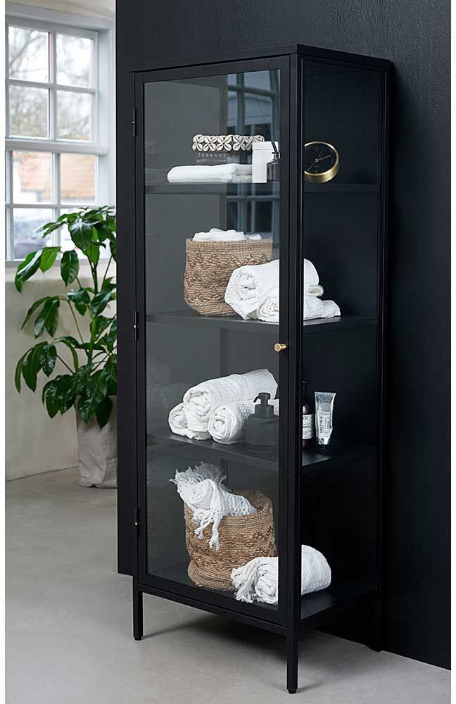 Pharao24.de Esszimmer Vitrine aus Metall in Schwarz 1 türig