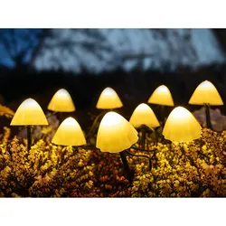 I-GLOW LED-Solar-Lichterkette-Pilze, warmweiß