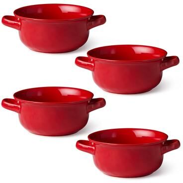 "Certified International Berry Red Set of 4 Soup Crocks - 8.25"" L x 6.5"" W x 3"" H"