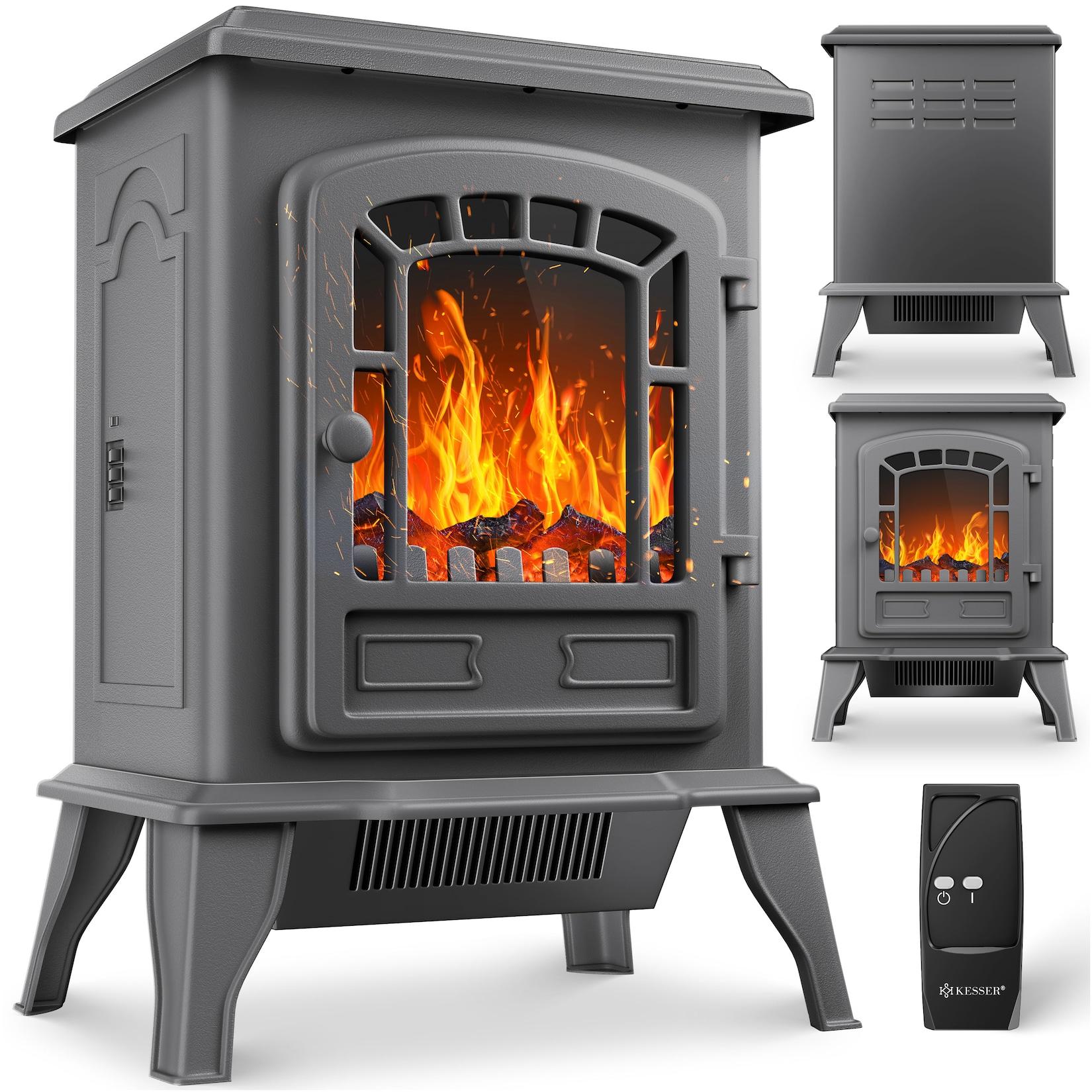 KESSER® Elektrokamin mit Heizlüfter & Fernbedienung 2000W Elektro Kamin Elektrischer Heizung LED Kaminfeuer Effekt Kaminofen Flammeneffekt Heizer Ofen geräuscharm regelbar