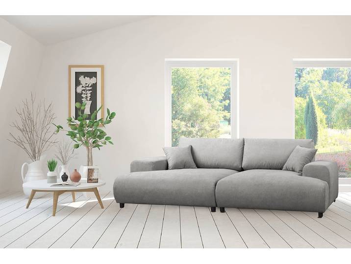 home24 XXL-bank Trouville grijs/grijs microvezel Enza 237 x 79 x 144cm modern