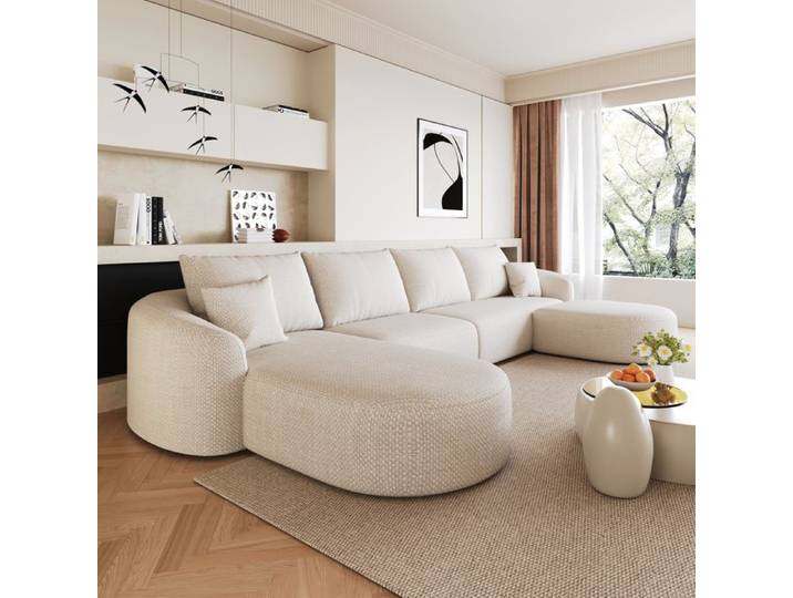 Canape D'Angle En U 6 Places Blanc Canape Modulable Compresse FloraGrace Pour Salon Ou Chambre Sans Montage 336x168x85cm