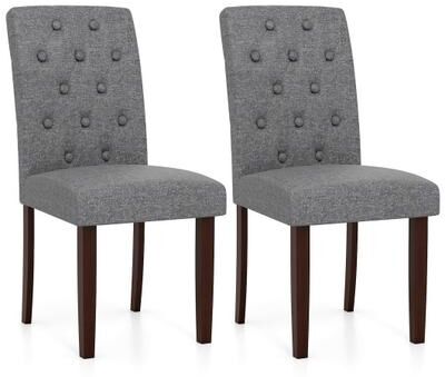 Costway Button Tufted Fabric Upholstered Wooden Dining Chair Set of 2 with High Curved Back-Gray