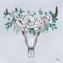 La Casa »Schädel mit Blumenschmuck II« Ölbild handbemalt 100x100 cm