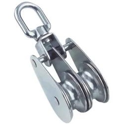 Seil-Doppelblock mit Wirbelauge und Gelenk, A2/MS, für Seil 10mm, Rolle 50mm