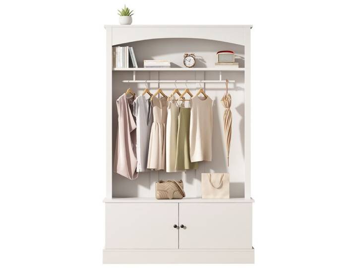 ELVORIN Vestiaire d entree 120 x 40 x 190 cm blanc avec banc a chaussures tringle et etageres reglables