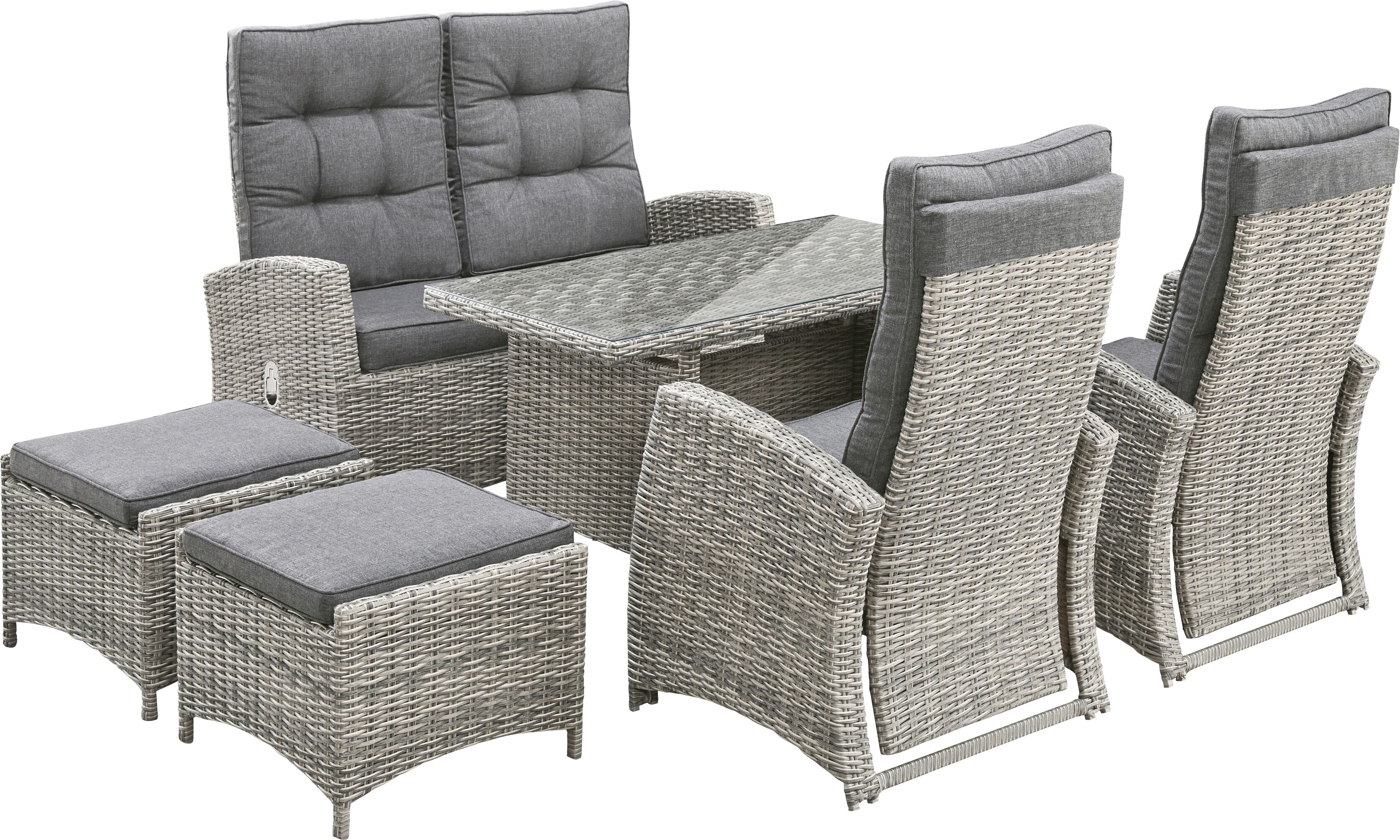 Garten-Essgruppe KONIFERA "Monaco", grau, Polyrattan, Sitzmöbel-Sets, Garten-Essgruppe, Polyrattan, Aluminium, Rückenlehne verstellbar, Grau