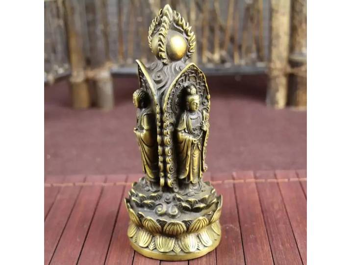 Statue en cuivre salon bureau décoration ornements Lotus Sanbao bouddha Bronze