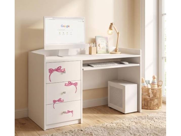 Happy Babies Weißer Kinderschreibtisch mit Schublade und Schrankfach, Schülerschreibtisch für Jungen & Mädchen, PC-Tisch Lerntisch mit Motiv (Nr 1)