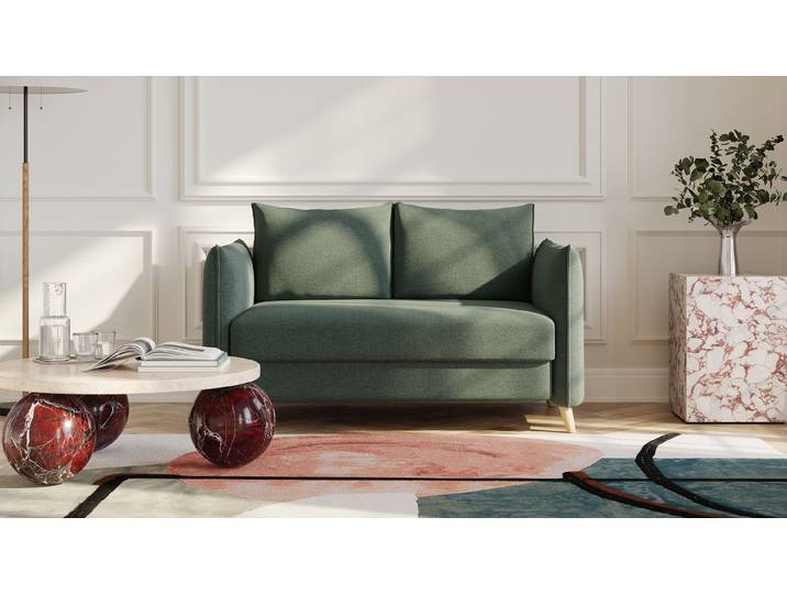 BRUNO Schlafsofa 120cm in Grün Pillow stabiles Massivholz & Boxspringkomfort