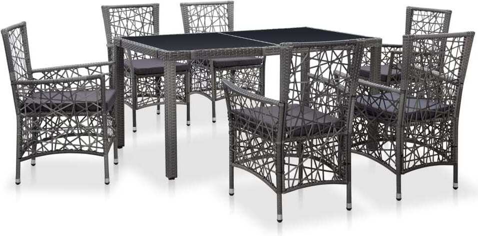 7-tlg. Garten-Essgruppe Poly Rattan Grau