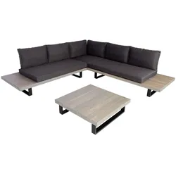 PROREGAL Garten-Garnitur Garnitur Sitzgruppe Lounge-Set Spun Poly Akazie Holz FSC® Alu Grau Polster Dunkelgrau