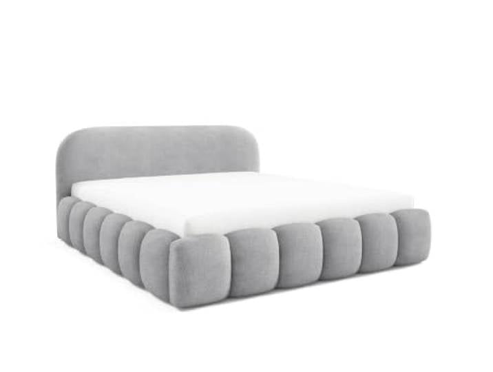Polsterbett 160x200 mit Bettkasten, Marco Doppelbett Hellgrau Bouclé-Stoff Bett 160x200, Doppelbett mit Metall-Lattenrost, elegantes Bouclé-Design für gemütliches Schlafzimmer