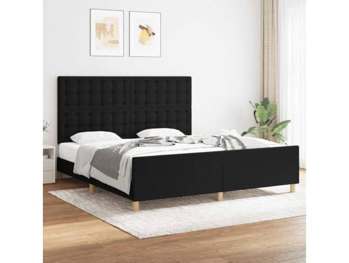 Strapazierfähiger Stoff höhenverstellbares Kopfteil Bettgestell Schwarz Bettgestell mit Kopfteil Stoff Schwarz 180x200 cm verstellbar Stabil Metallfrei Polsterbett Lattenrost Ohne Matratze