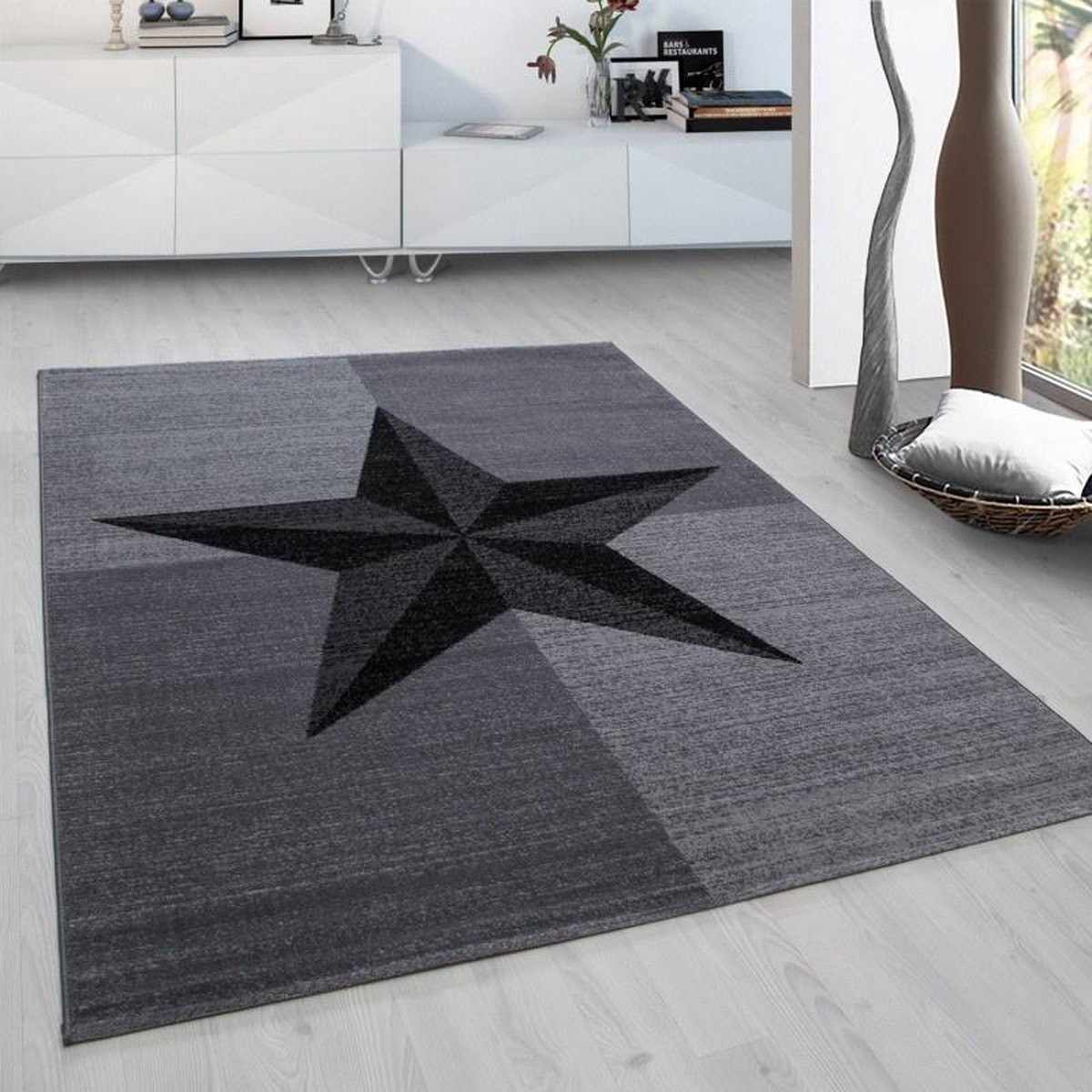 Adana Carpets Laagpolig vloerkleed met sterrenmotief, grijs, modern, B/D: 80 x 150 cm