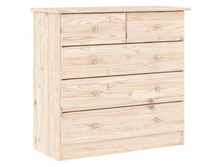 Kommode ALTA aus massivem Kiefernholz, 77x35x73 cm, 5 Schubladen Massives Kiefernholz, 5 Schubladen in verschiedenen Größen, Holzknaufe, raue Oberfläche, leichte Reinigung