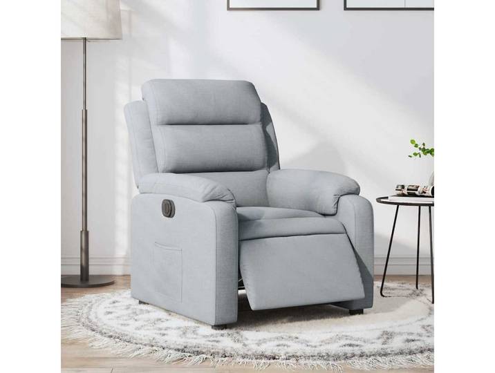 furnicato Massagesessel Elektrischer Relaxsessel Hellgrau 75x92,5x100 cm mit Stoffbezug, Fernsehsessel mit stufenloser Liegefunktion und integrierter Tasche