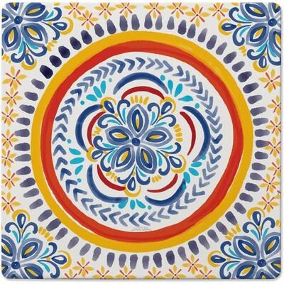Thirstystone Spanish Tile Design Decorative Heat Tolerant Stone Trivet with Non-Skid Cork Backing 8” Square, Durable, Easily Wipes Clean