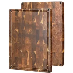 XinZuo - Schneidebrett aus Akazienholz 49x36x3,8 cm mit rutschfesten Füßen und Saftrille