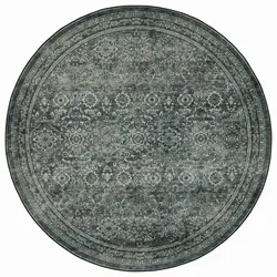 TEPPICH Kurzflor, waschbar, mit floralen Ornamenten, VERNANTE in Grün-Grau, Ø 160 cm