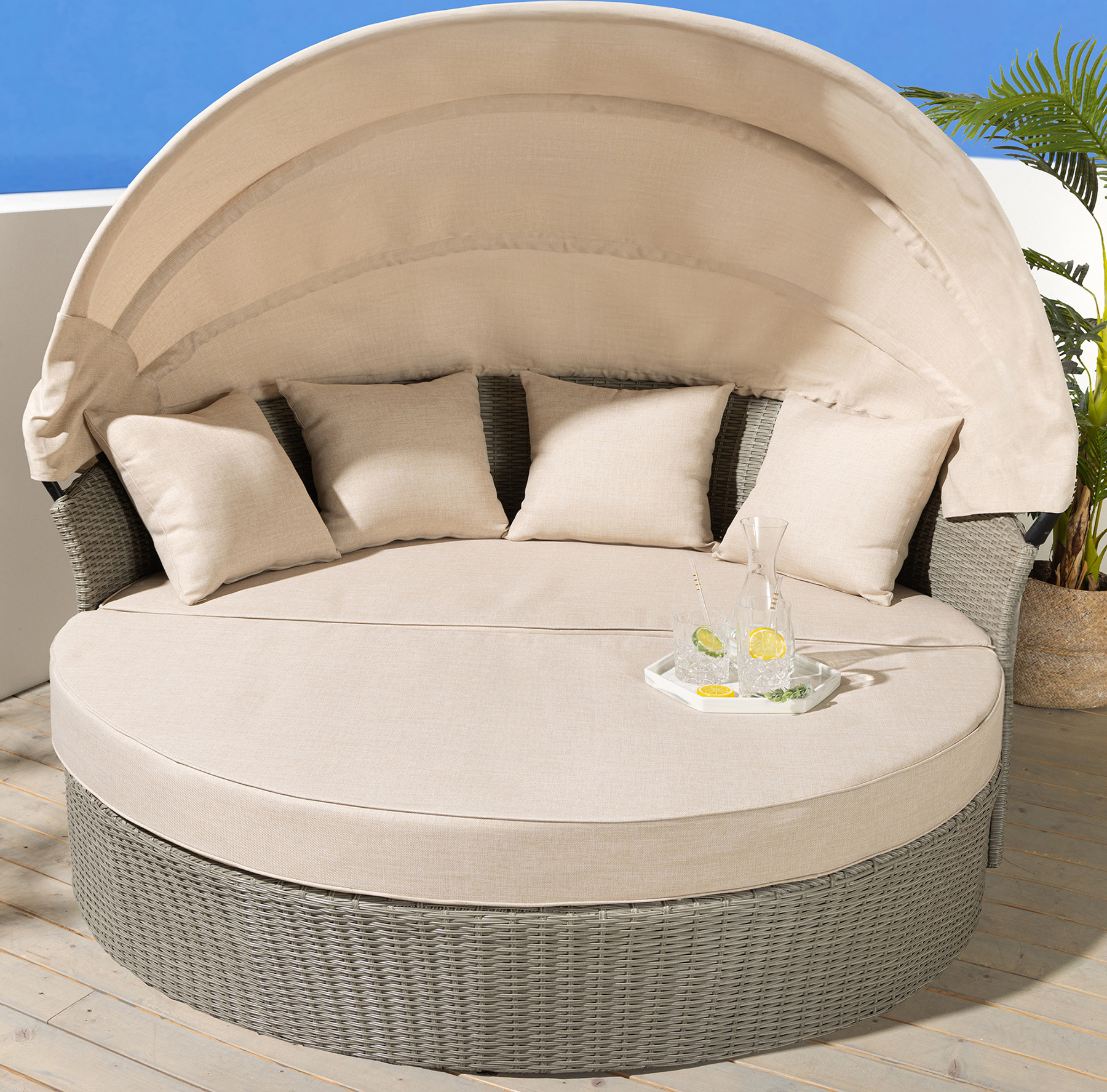 riess-ambiente Sonneninsel PLAYA LIVING 165cm natur Aluminium Polyrattan inklusive Kissen wetterfest Outdoor