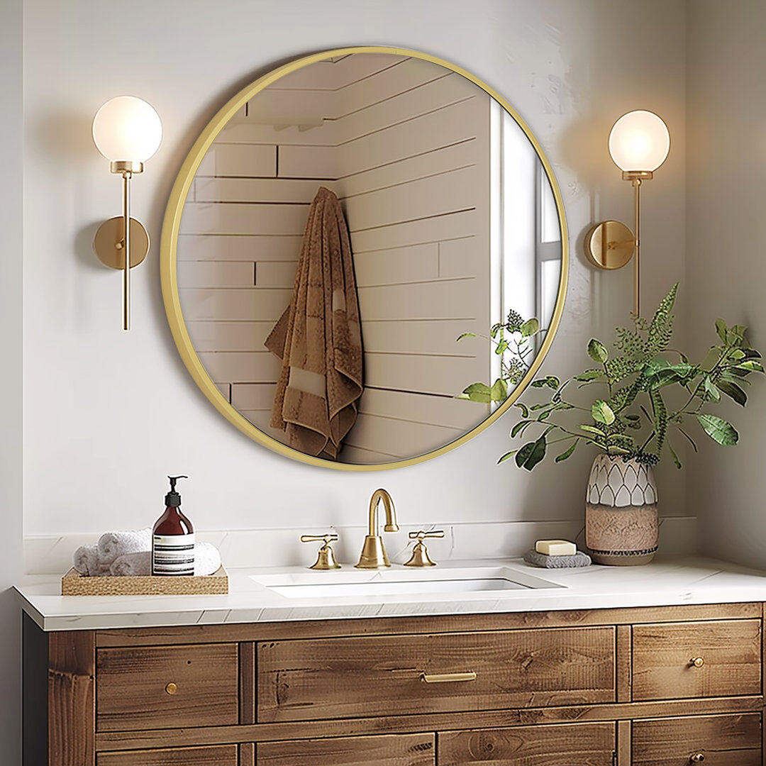Brayden Studio Aluminium Round Wall Mirror Gold 60 x 60 cm