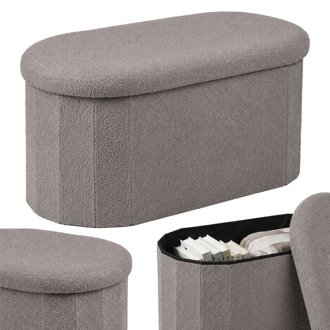 Relaxdays Zitbank met opbergruimte in grijze boucle stof