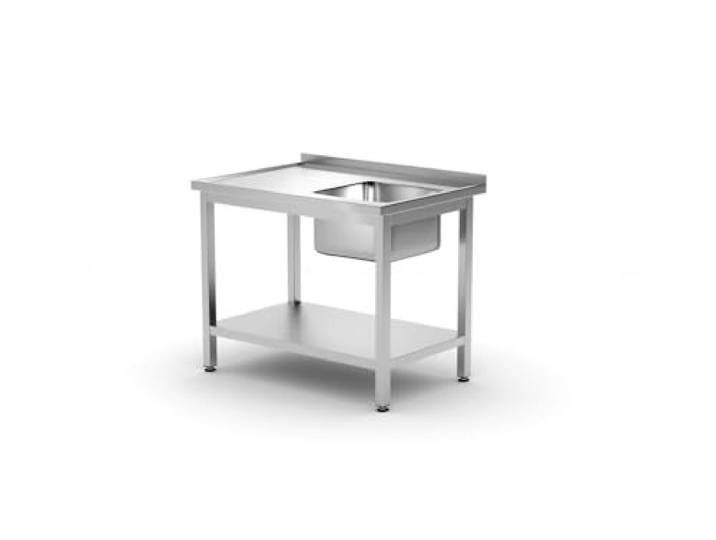 HENDI Einzelspültisch, Spüle rechts, mit Ablage, zur Selbstmontage, Verstellbare Füße, Beckengröße: 400x400x(H)250mm, Abfluss: ø50mm, Öffnung für Wasserhähnen: ø30mm, 1000x700x(H)850mm, Edelstahl
