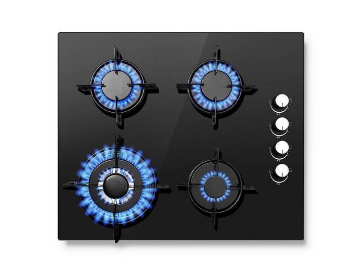 SNDOAS Gas-Kochfeld, 4‑flammig 60cm Glas‑Gasherd mit automatischem Flammenschutz, 8000 W