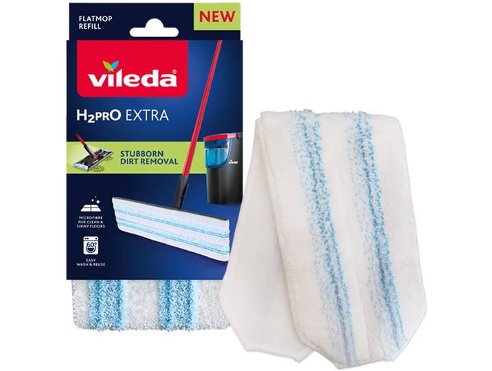 Wischbezug VILEDA Vileda H2Pro Flatmop Ersatzbezug , weiß (weiß, blau), B:11cm L:23cm T:2cm, gewirkt, Mikrofaser, Putztücher, Wischbezug, Ersatzbezug für das Vileda H2PRO Flat Mop System