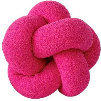 Lush Living Finds Braided Knot Round Ball Pillow, Soft Elastic Hand Knitted Decorative Pillow For Couch rose Red