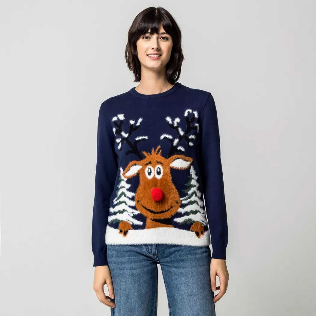 Manor Woman - Weihnachtspullover, Applikation, für Damen, Marine, Größe S