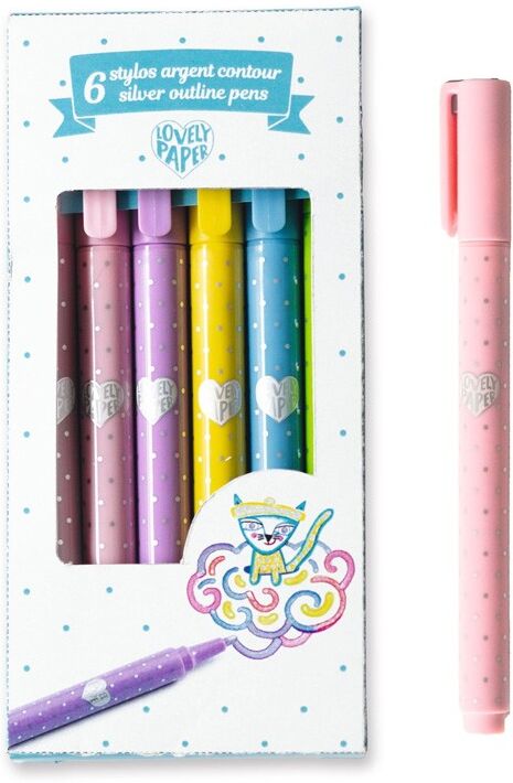 6 stylos argent contour Lovely Paper - Djeco