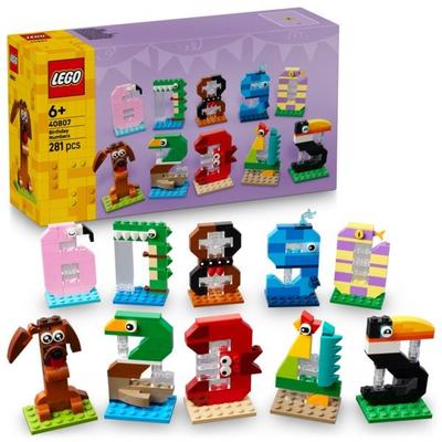 LEGO 40807 Geburtstagszahlen, Tierdeko, Tortenaufsatz, entwicklungsförderndes Geschenk für Kinder
