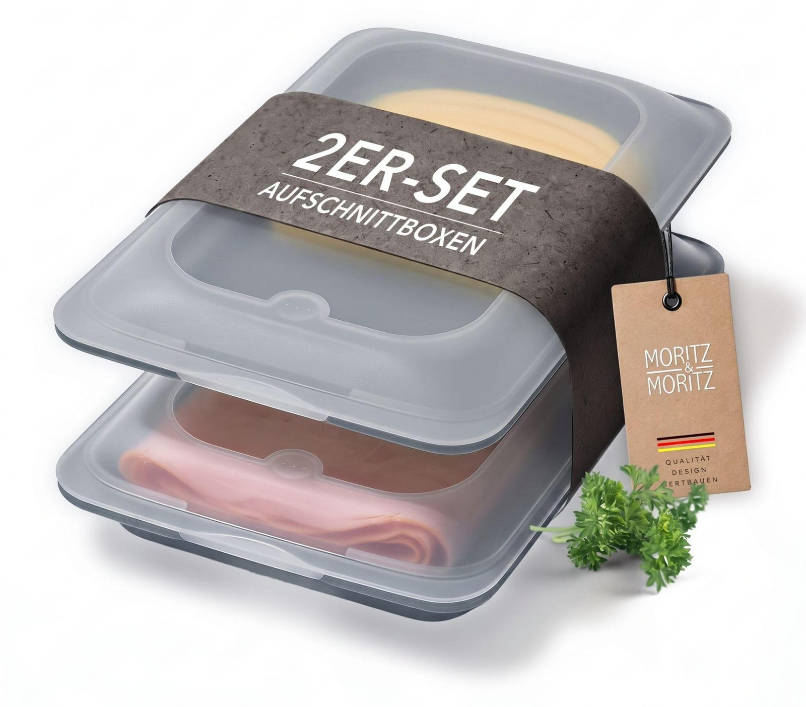 Moritz & Moritz Set van 2 Stapelbare Vershoudboxen met Deksel voor Gesneden Producten, Zwart