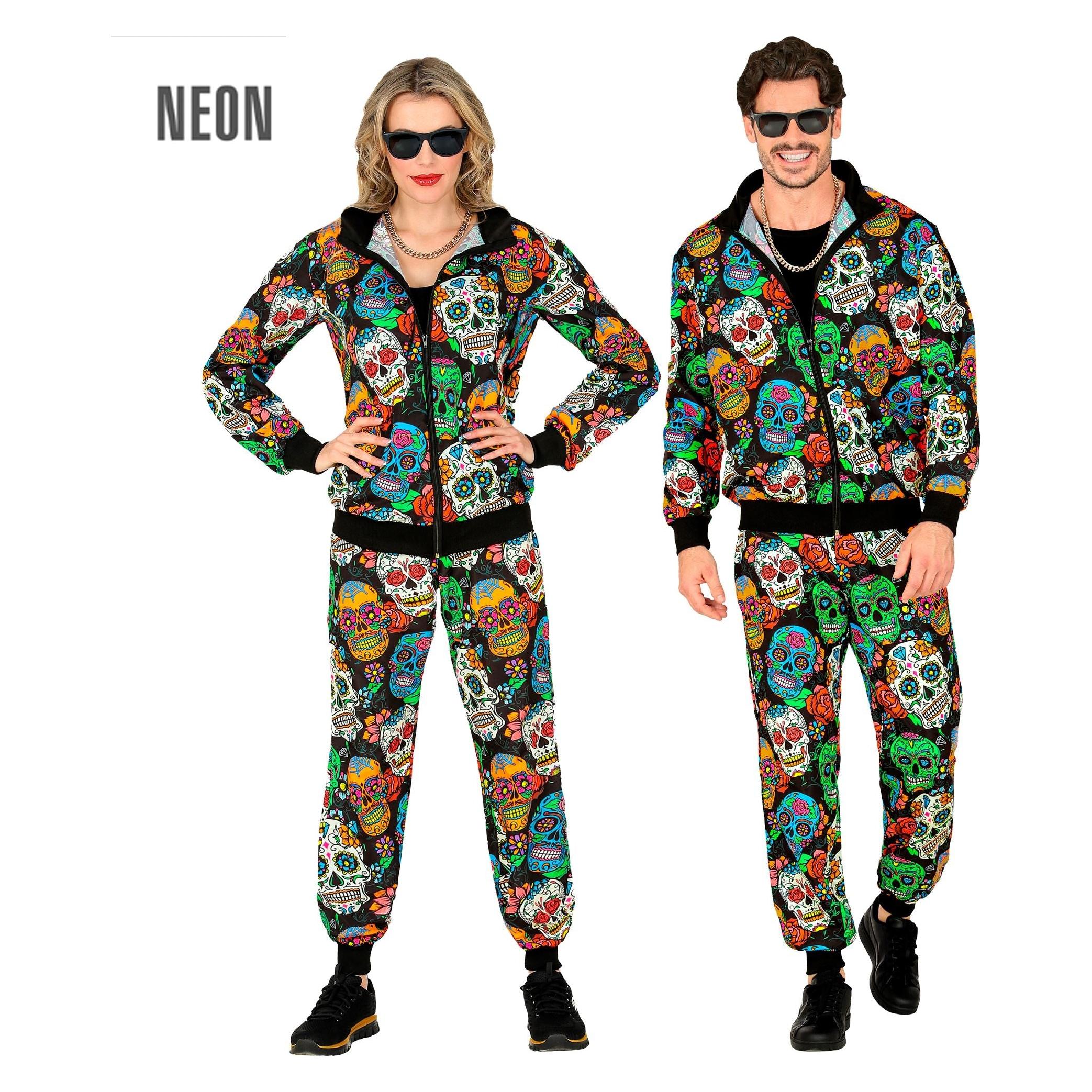 Widmann Dia De Los Muertos Trainingsanzug mit Totenköpfen Oberteil, Hose Unisex (XXL) (7080)