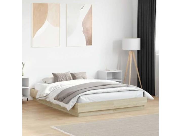RJPLMFV Bettgestell aus Sonoma-Eiche, 120 x 190 cm Ohne Matratze, Lattenrost-Design, langlebig und stabil