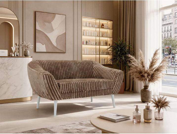 MKS MÖBEL Sofa PIRS, 2-Sitzer, Design mit Steppung, Wellenfederung, Scandi-Design, Füße wählbar