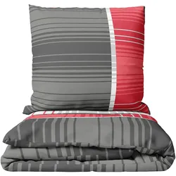 Leonado Vicenti Bettwäsche 135x200 Grau Rot Gestreift Mikrofaser Set