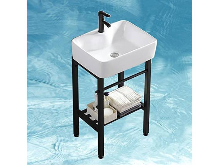 Einzelbecken-Küchenspüle,Freistehende Spüle,Keramik spülbecken Mit Heiß- und Kalt Wasserhahn,modernes Einwaschbecken Badezimmer Eitelkeits -Set,für Bauernhausbadezimmer, Wäscherei ( Color : Nero , Siz